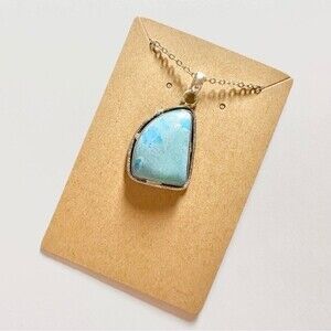 LARIMAR Synthetic Stone Silver Plated Pendant Necklace